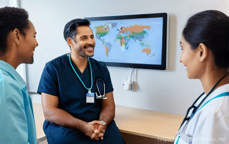 보건의료행정사 이직 성공 전략 - **Prompt:** A futuristic, wide-angle view of a bustling healthcare administrative operations center....