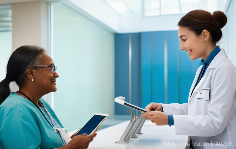 보건의료행정사와 업무 자동화 툴 - **Prompt:** A futuristic and immaculately organized hospital back-office or server room, where Robot...