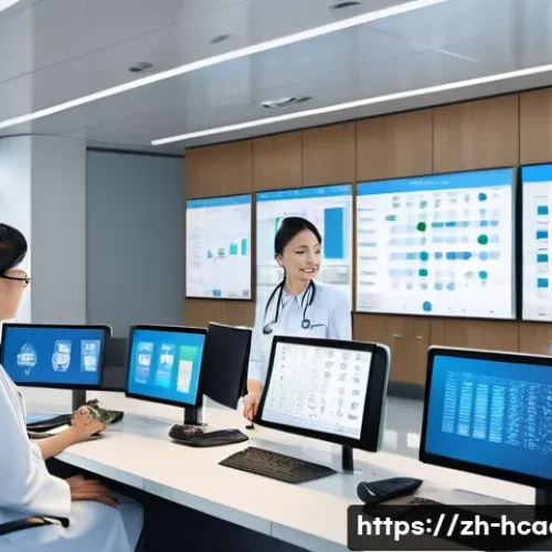 보건의료행정사와 병원 운영 프로세스 - A modern hospital administrative office scene showing a diverse team of medical administrators coord...