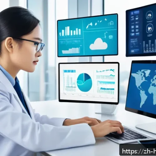 보건의료행정사 관련 최신 뉴스 및 동향 - A modern healthcare administrative professional in a bright, organized office environment, using mul...