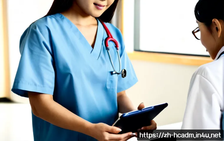 보건의료행정사로써의 경력 관리 팁 - Photorealistic healthcare administration professional in a modern hospital office, confidently organ...